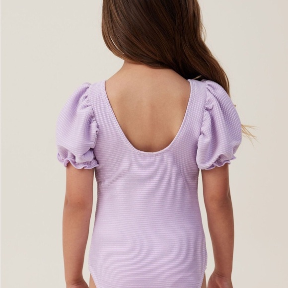 Cotton On Girls Puff Sleeve One Piece Swimsuit in Sparkly Purple - Size 8 - Picture 6 of 7